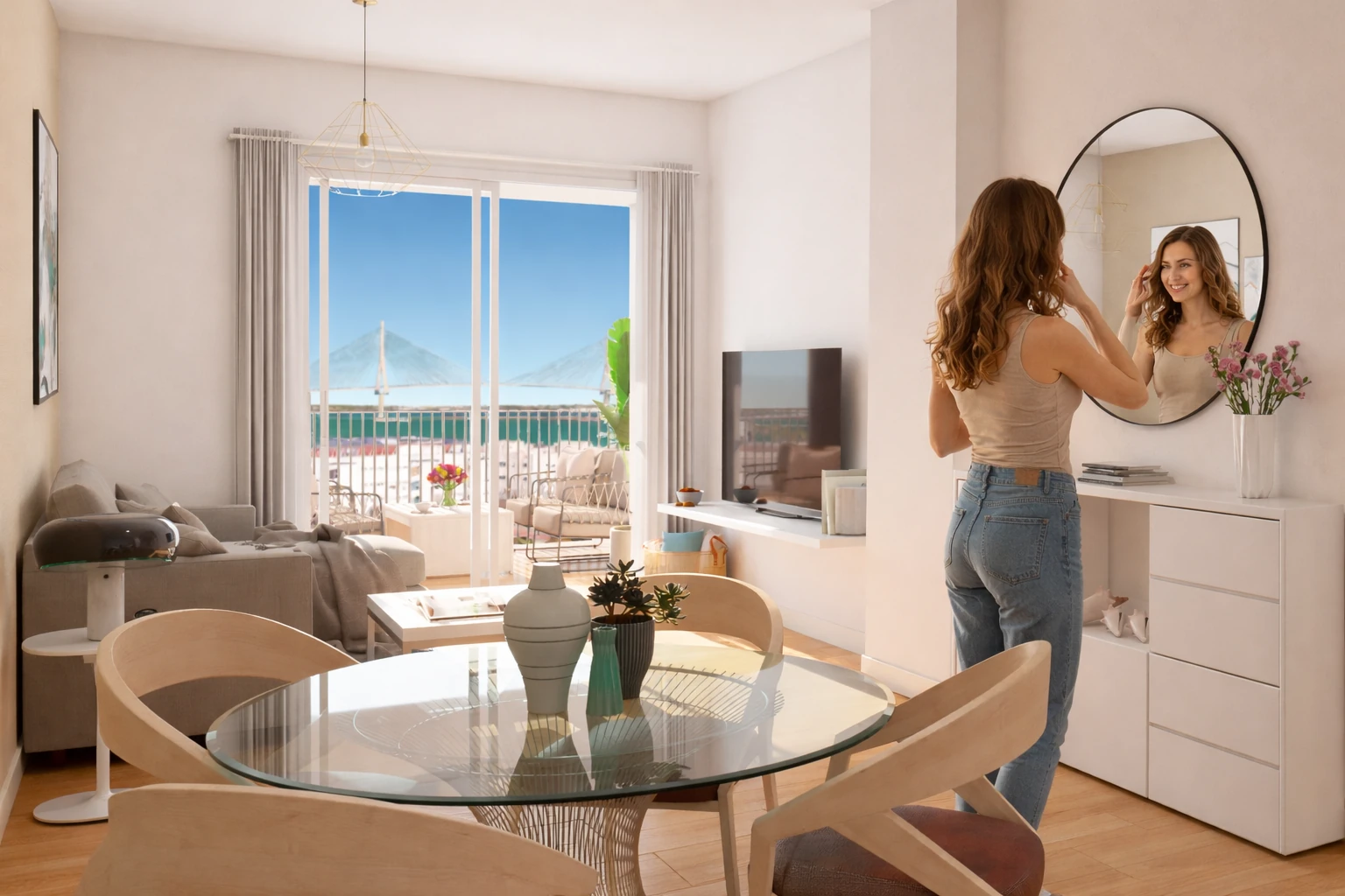 Salón y terraza de Edificio Ilustración