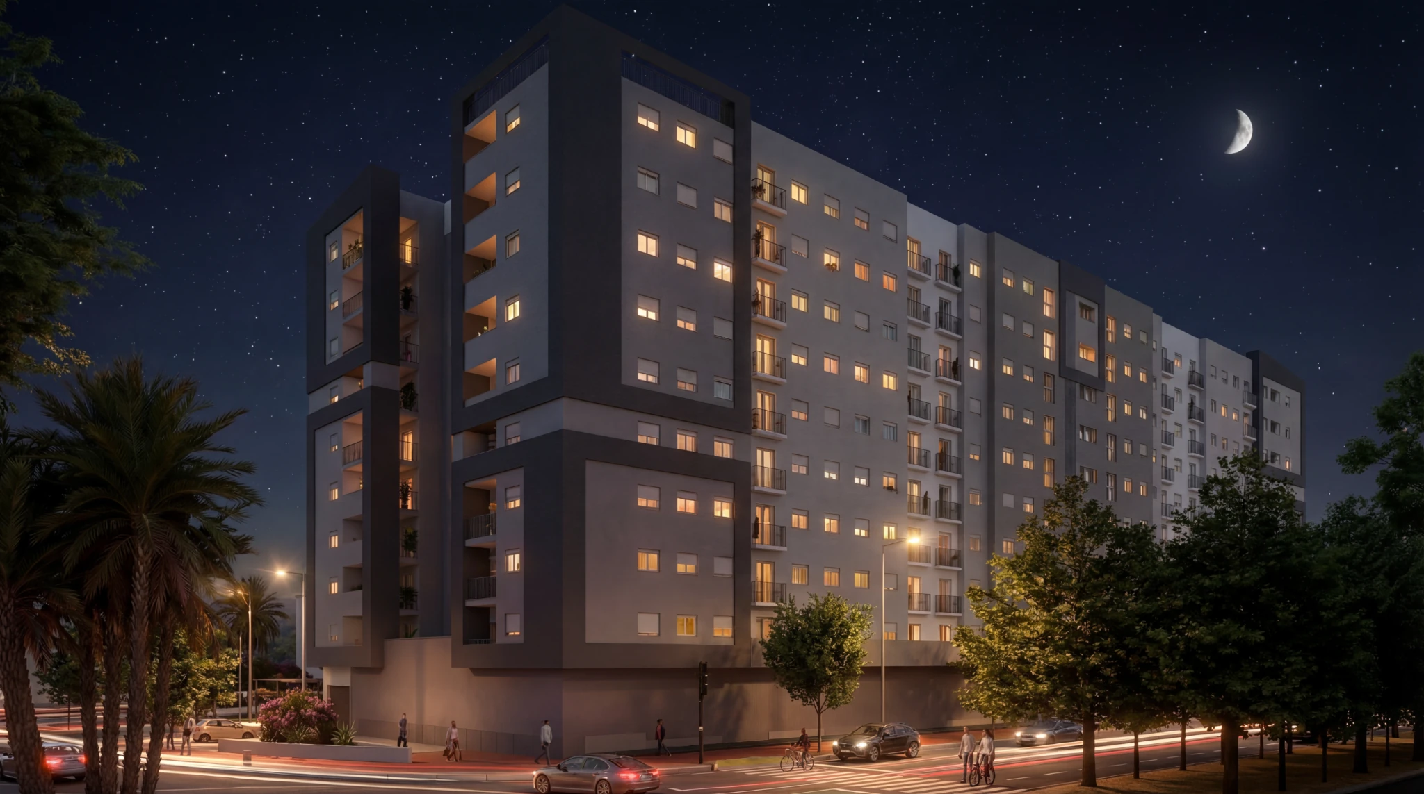 Vista nocturna de Edificio Ilustración